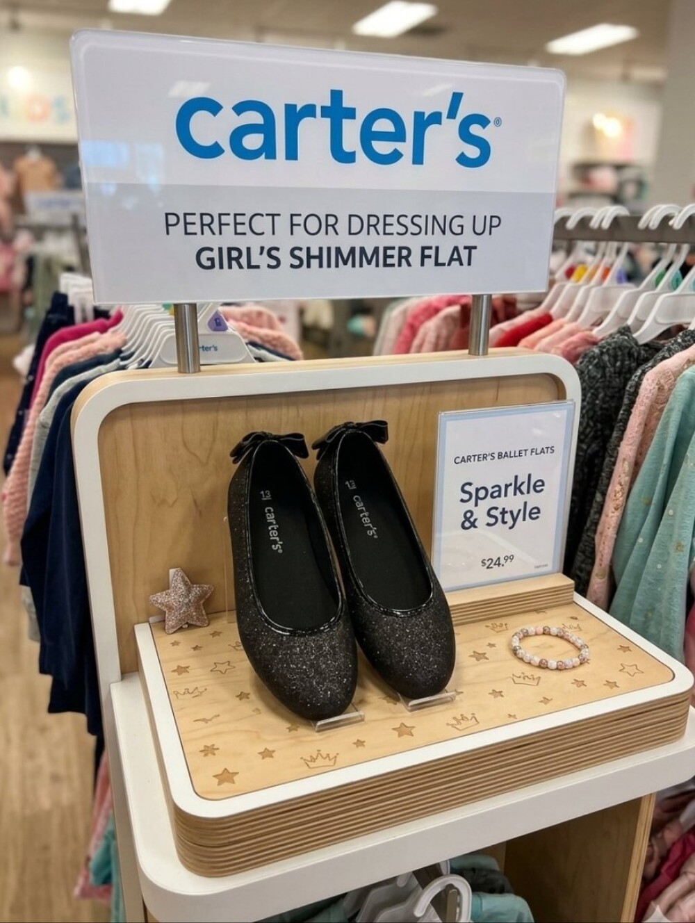 Carter's Black Glitter Shimmer Bow Ballet Flats Girls Size 13